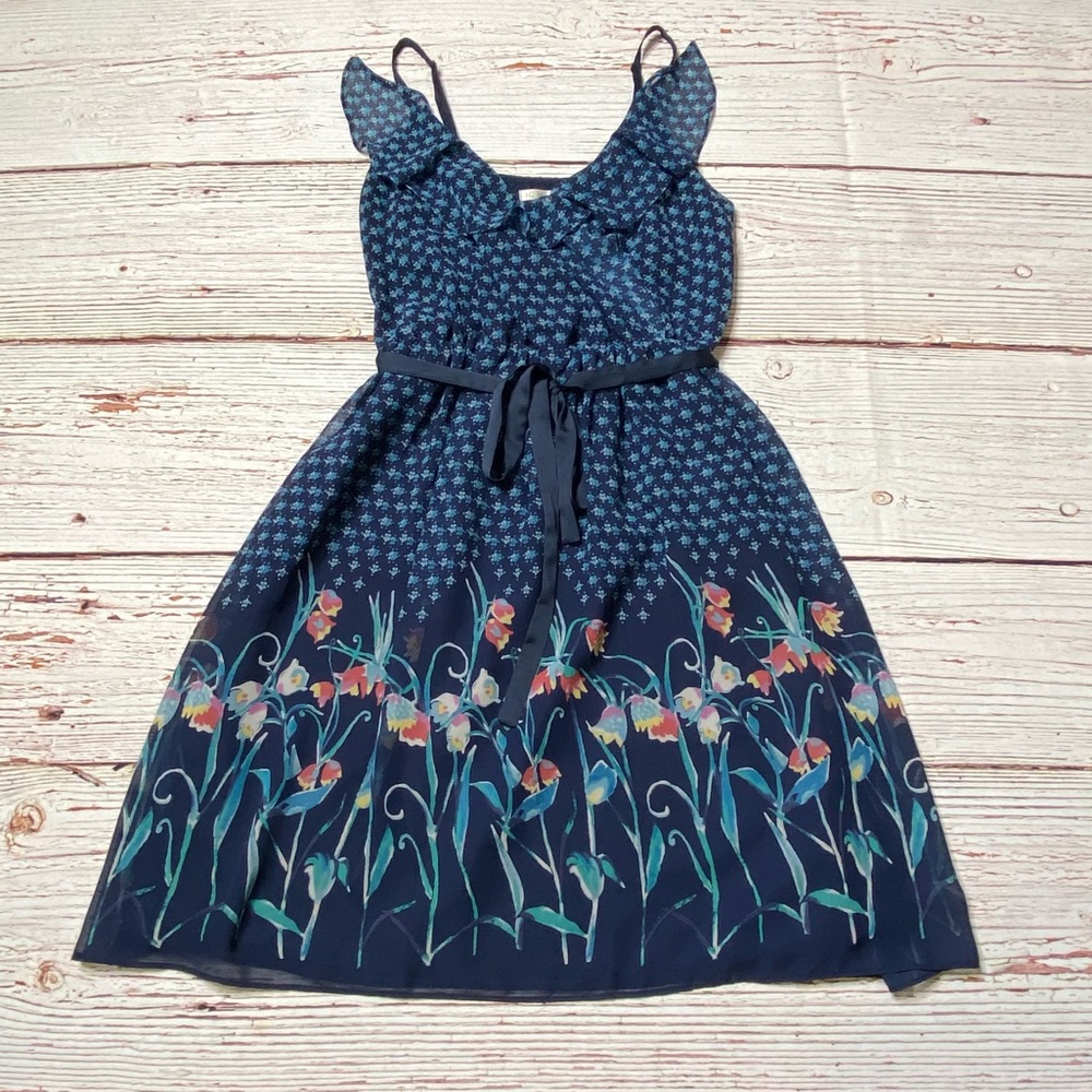 LC Lauren Conrad Blue Floral Fit and Flare Dress Sz 4